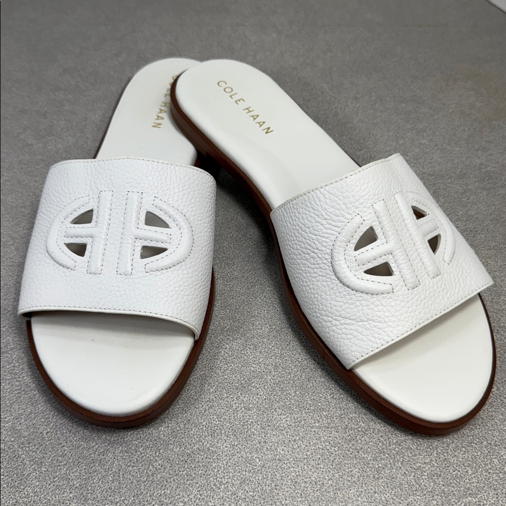 Cole Haan White Leather Slide Sandals Size 8